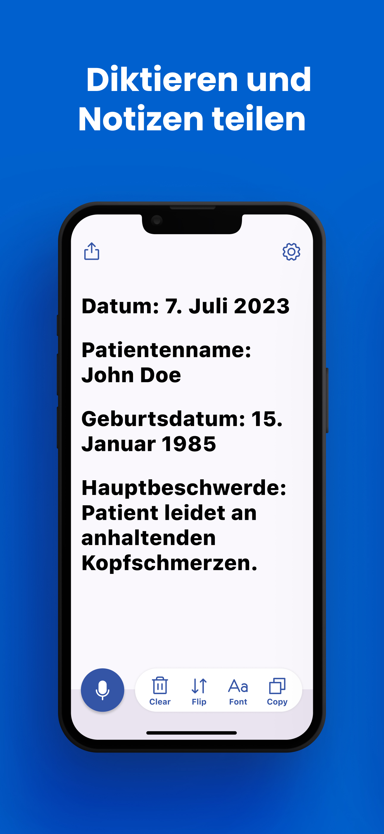 Fachkraft diktiert freihändig Notizen im Notizmodus von Transcriber