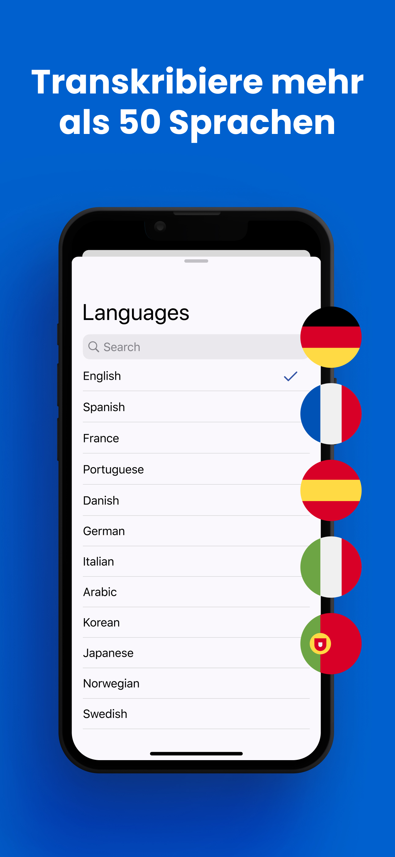Sprachauswahl in Transcriber mit Unterstützung für mehr als 50 Sprachen